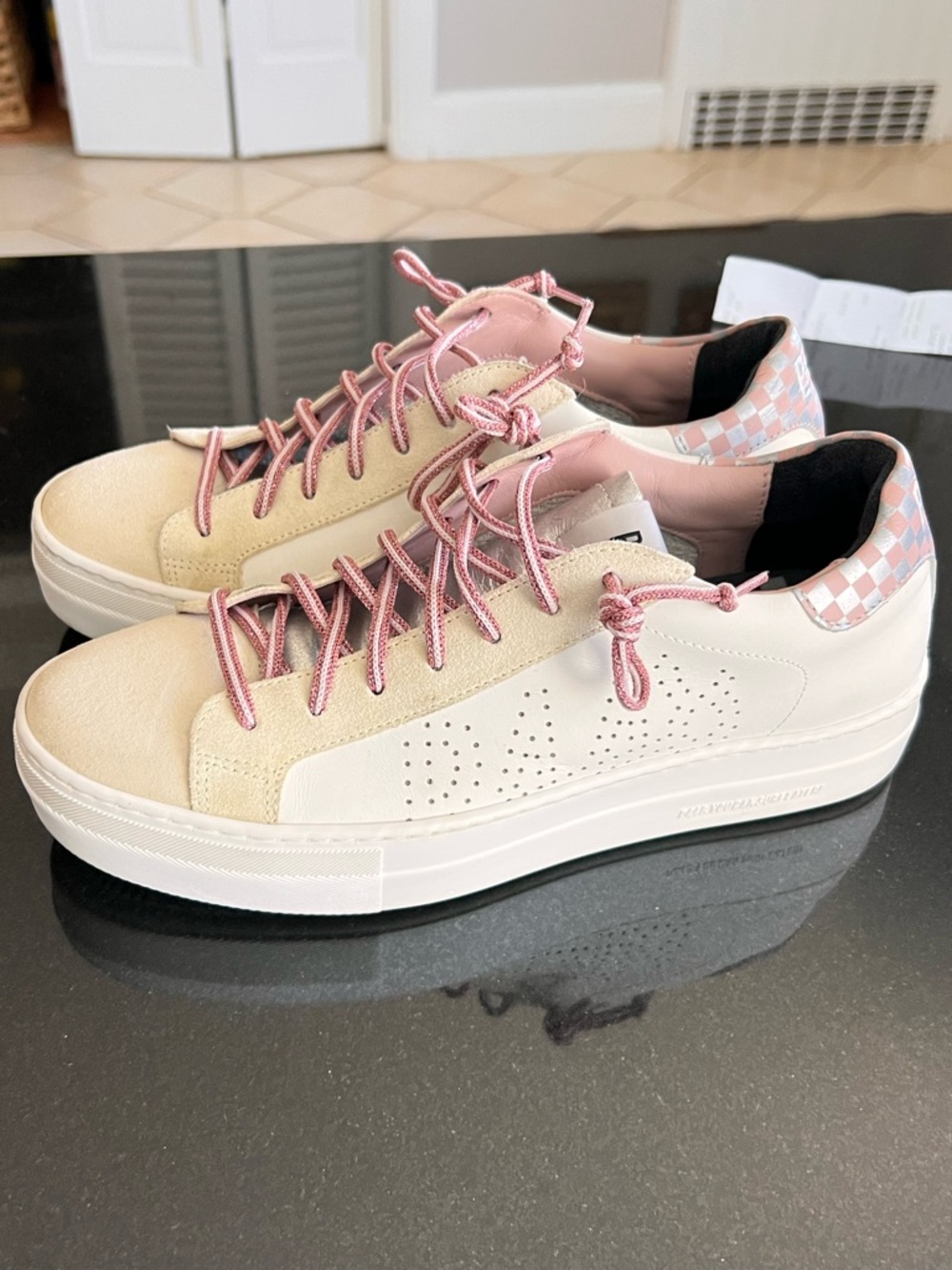 P448 | Women (39) Cream, White & Pink Casual Platform Sneakers